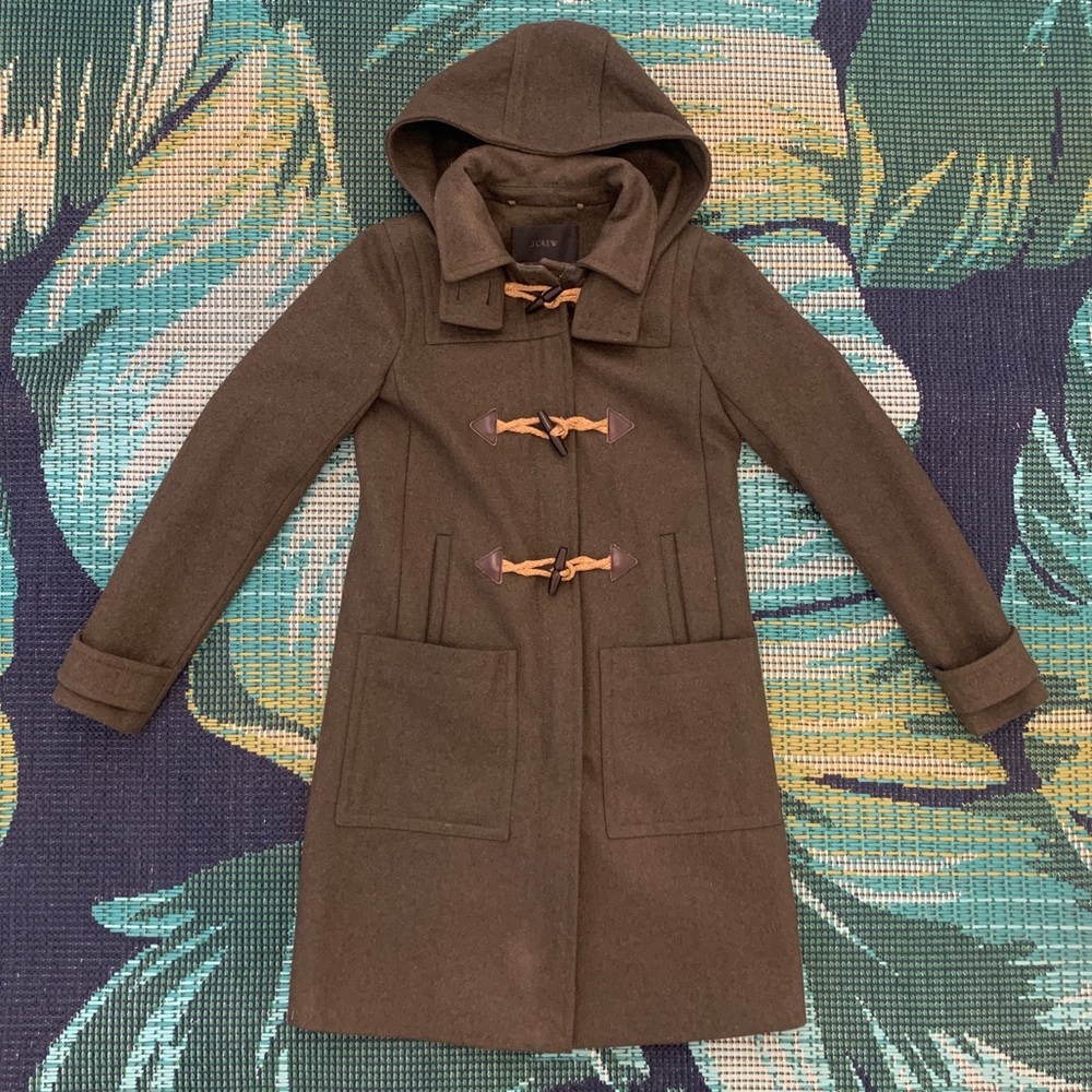 J. Crew Melton Wool Toggle Coat Olive Green 00